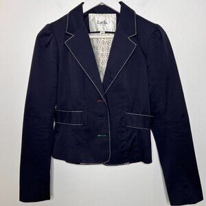 Luella for Target Women's Jacket‎ Blazer Navy Multi-Color Stitch Print Lining S